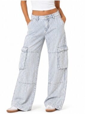 Mid Rise Wide Leg Striped Cargos - Wild Fable